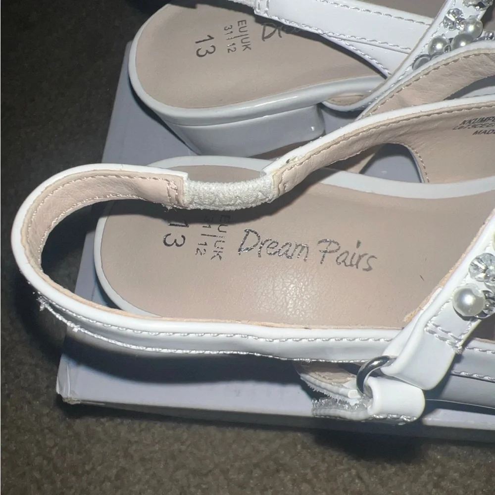 Dream Pairs White Kids Dress Shoes with Rhinestone Strap